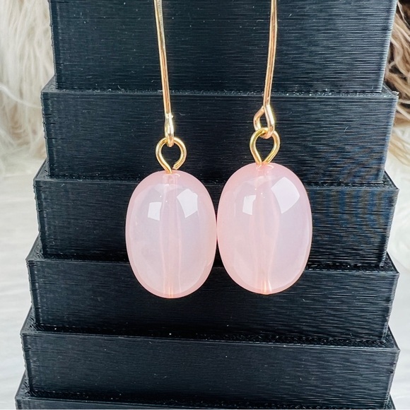 Gorgeous, goldtone, light pink and ccent drop long costume pierced earrings - Picture 3 of 6